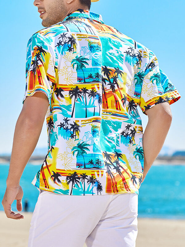 Men's Tropical Coconut Hawaiian Print Resort Short Sleeve Shirt