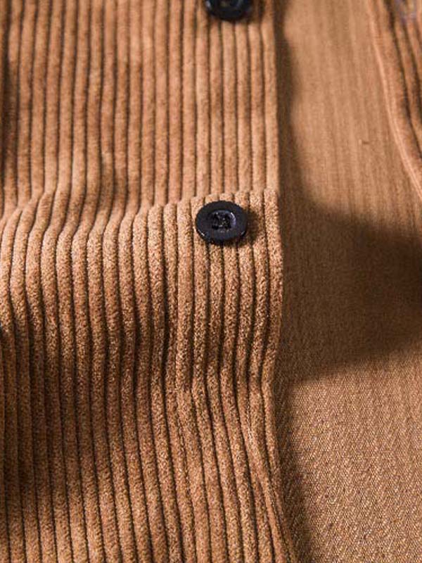 Men's Vintage Solid Color Long Sleeve Textured Corduroy Shirt