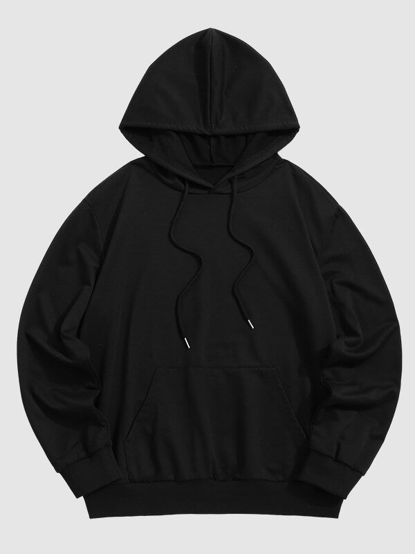 Men's solid color basic drawstring hoodie