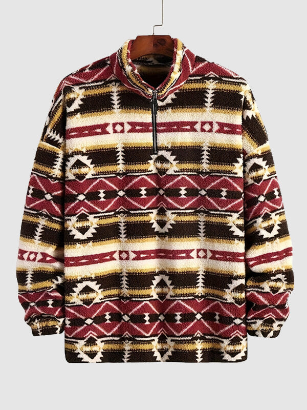 Men's Vintage Aztec Polar Fleece Stand Collar Sweatshirt