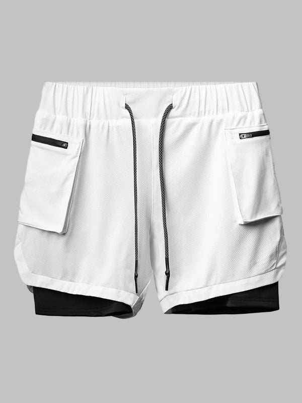 Men's fake two-piece large pocket quick-drying sports shorts