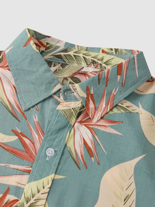 Men's Hawaiian Floral Print Resort Short Sleeve Shirt and Shorts Set