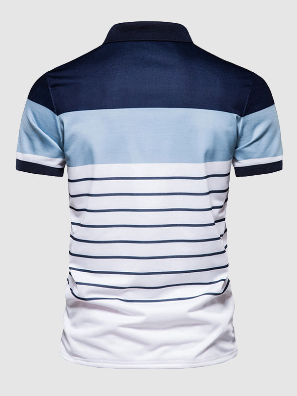 Men's knitted striped casual business lapel short sleeve POLO