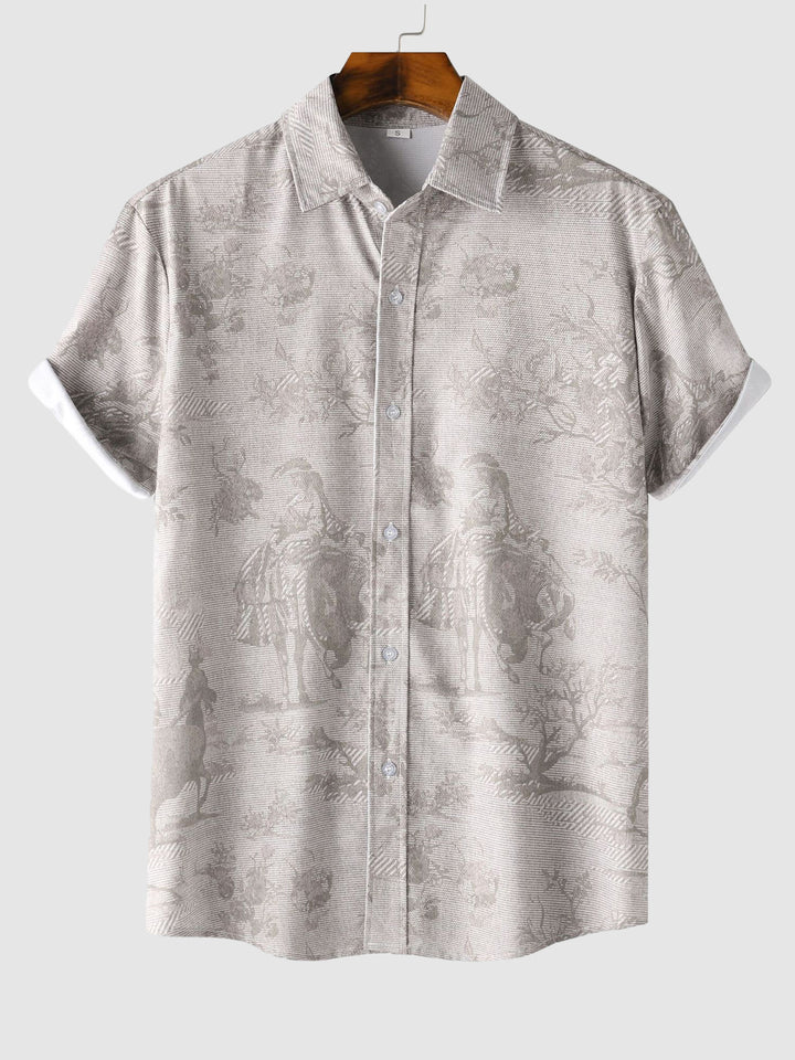 Men's Botanical Print Casual Short Sleeve Shirt