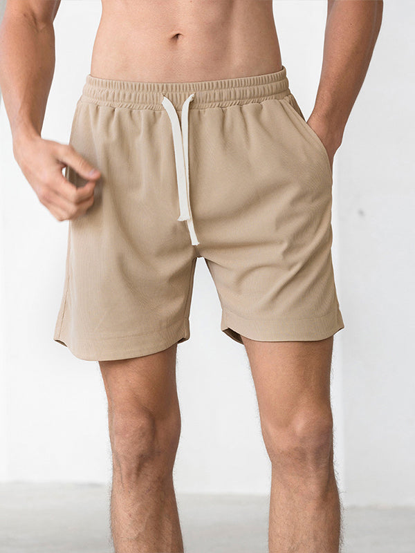 Men's Solid Color Waffle Drawstring Elastic Waist Casual Shorts