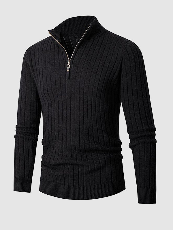 Men's Solid  Cable Casual Zip Stand Collar Sweater