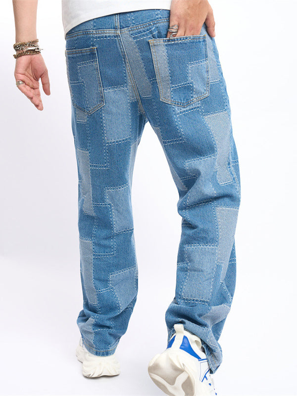 Men's Vintage Color Block  Loose Wide Leg Jeans