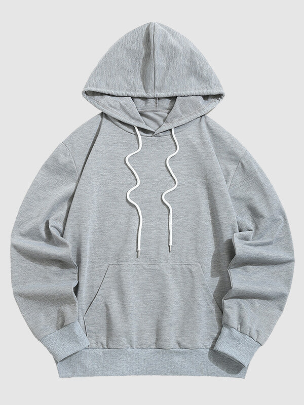 Men's solid color basic drawstring hoodie