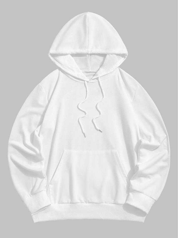 Men's solid color basic drawstring hoodie