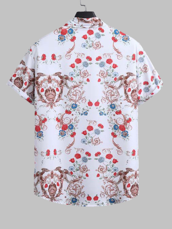 Men's Vintage Paisley Floral Print Short Sleeve Shirt Shorts Set