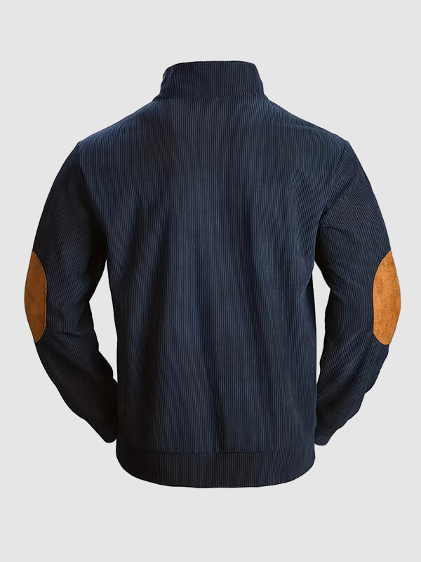 Men's retro corduroy patchwork casual stand collar sweatshirt