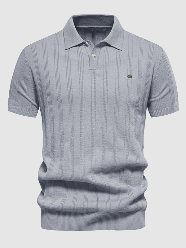 Men's solid color knitted texture casual short-sleeved POLO