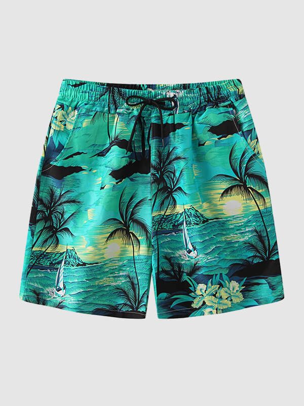 Men's Hawaiian Floral Printed Casual Vacation Beach Shorts