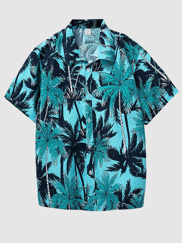 Men's Tropical Coconut Hawaiian Print Casual Beach Vacation Short Sleeve Shirt