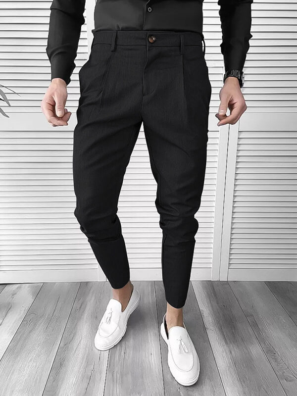 Men's Solid Color Zipper Fly Casual Pants