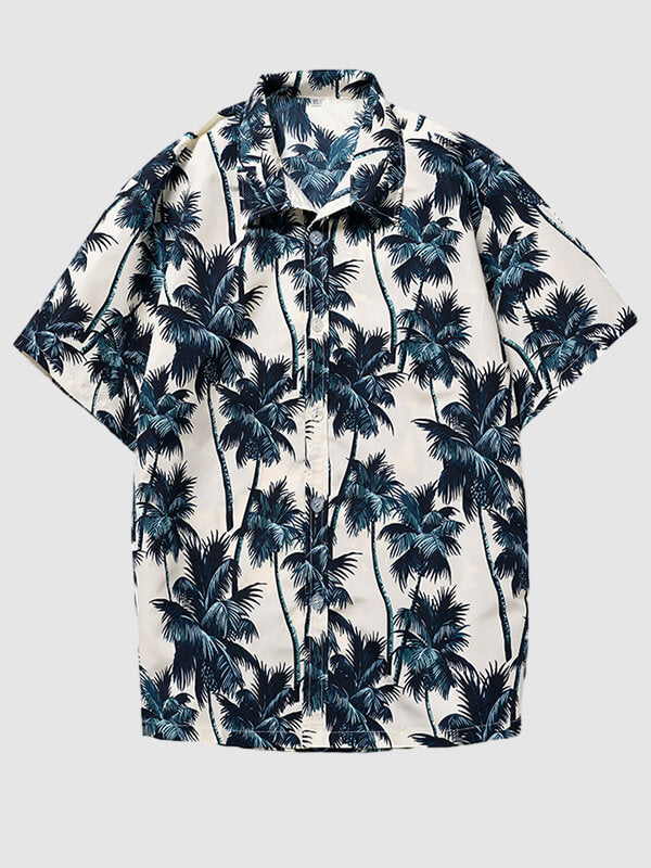 Men's Tropical Coconut Hawaiian Print Casual Beach Vacation Short Sleeve Shirt