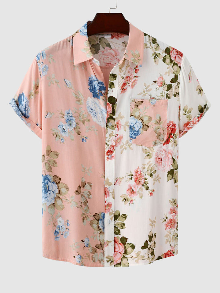 Men's Hawaiian Floral Patchwork Short Sleeve Shirt