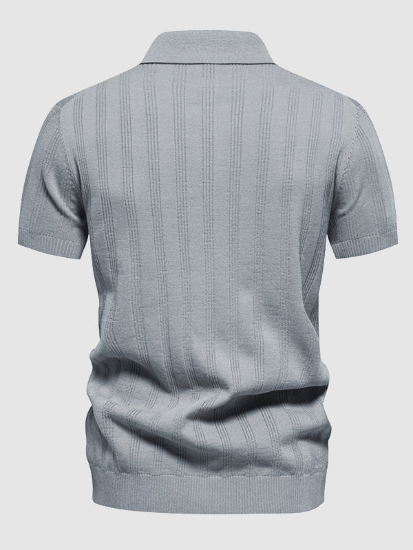 Men's solid color knitted texture casual short-sleeved POLO