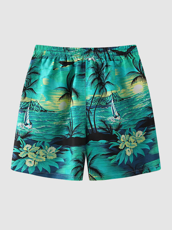 Men's Hawaiian Floral Printed Casual Vacation Beach Shorts