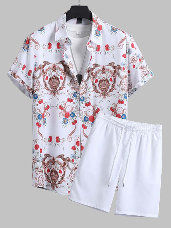 Men's Vintage Paisley Floral Print Short Sleeve Shirt Shorts Set