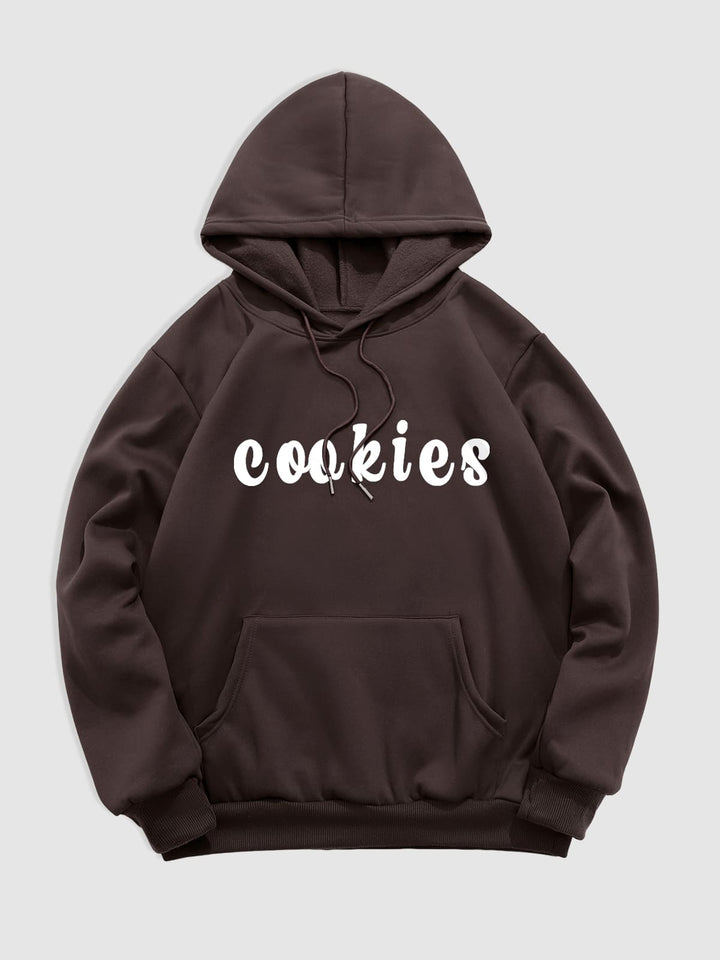 Men's "COOKIES" letter print casual hoodie coffee