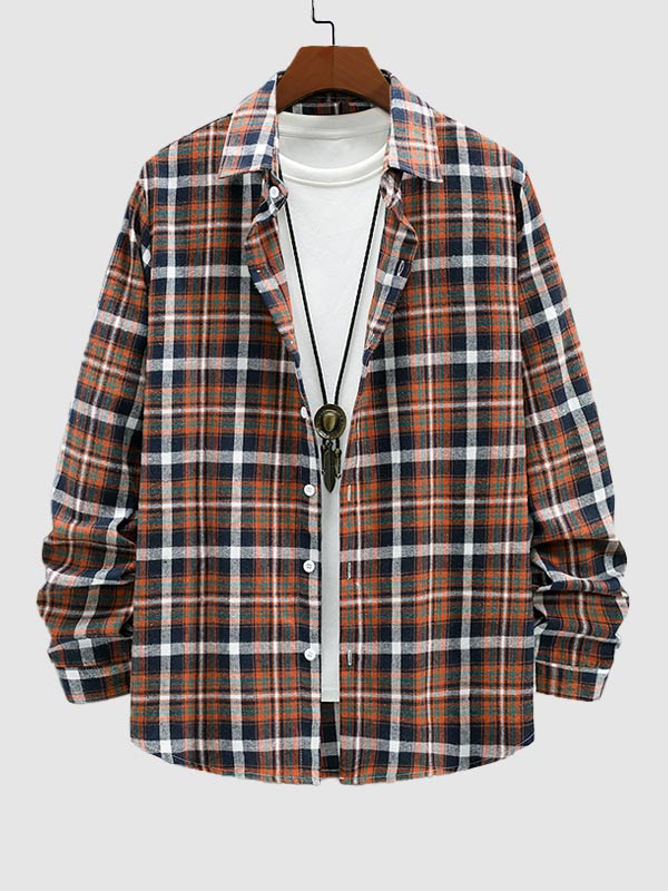 Men's Casual Plaid Wool Blend Versatile Long Sleeve Shirt