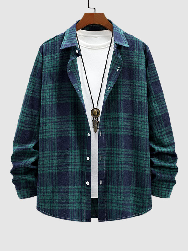 Men's Casual Plaid Wool Blend Versatile Long Sleeve Shirt