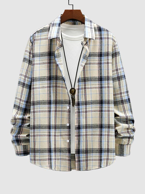 Men's plaid wool blend long sleeve shirt