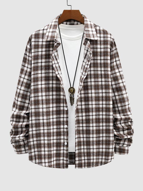 Men's casual plaid long-sleeved Blend Wool shirt