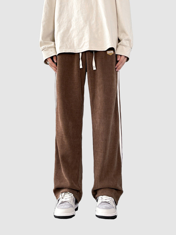 Men's corduroy striped drawstring casual pants