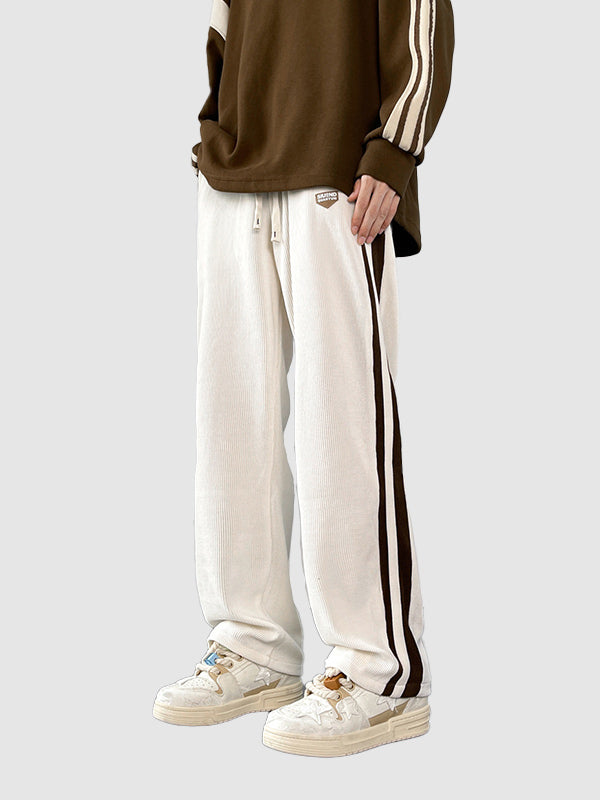 Men's corduroy striped drawstring casual pants