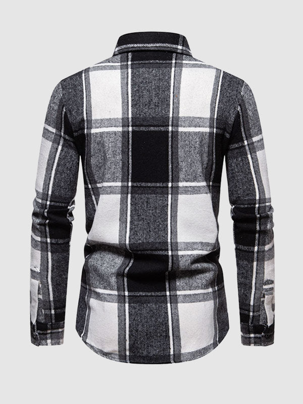 Men's Casual Check brushed  Long Sleeve Lapel Shirt