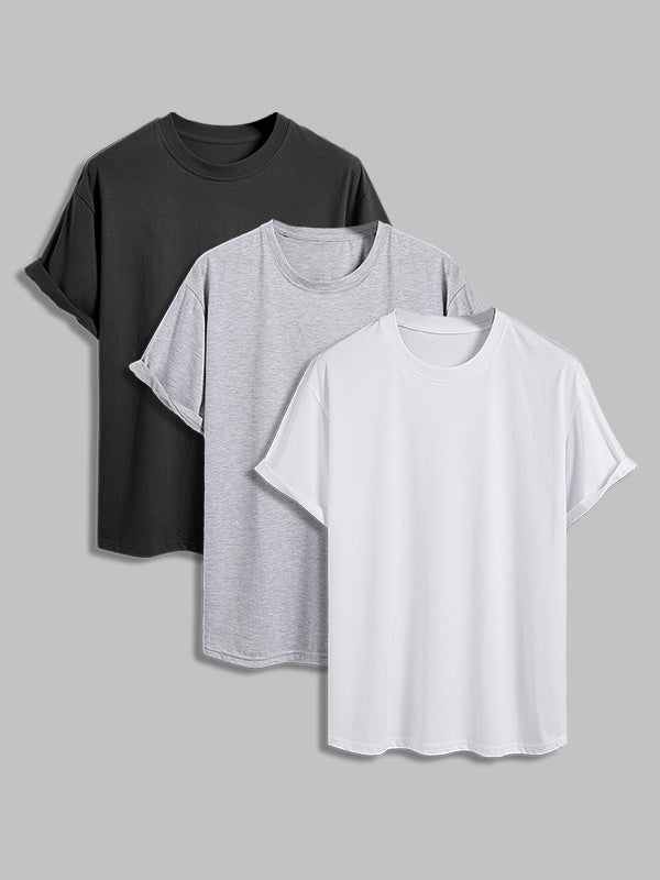 Men's 100% cotton basic round neck T-shirt three-piece set