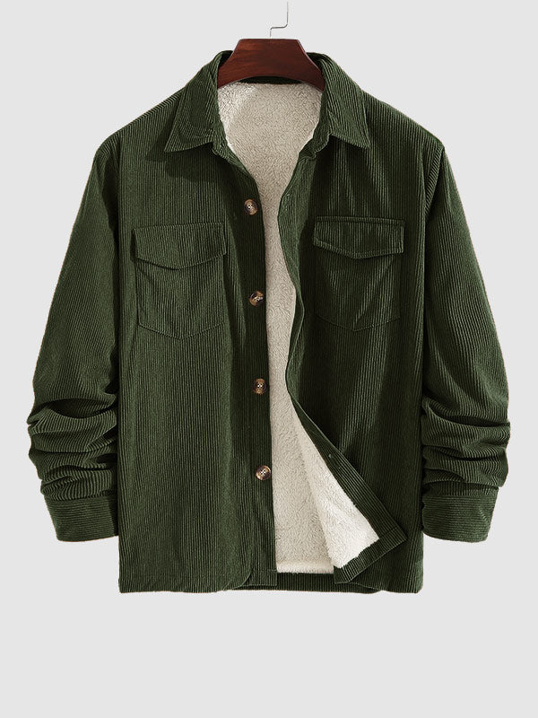 Men's Corduroy Fleece-lined Solid Color Shirt Jacket