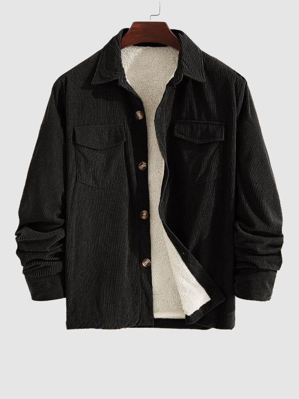 Men's Corduroy Fleece-lined Solid Color Shirt Jacket