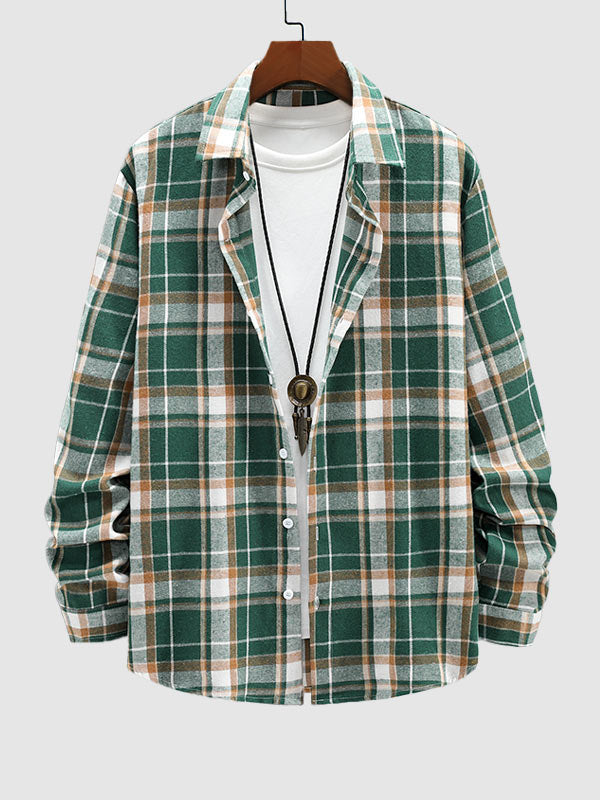 Men's Wool Blend Plaid Casual Long Sleeve Shirt