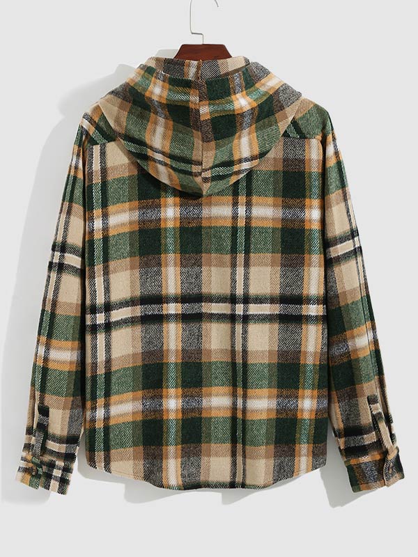 Men's plaid hooded wool blend lapel shirt jacket