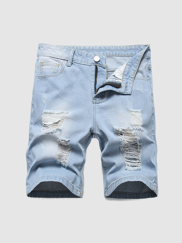 Men's Sexy Hollow Cuban Collar Shirt Denim Shorts Set