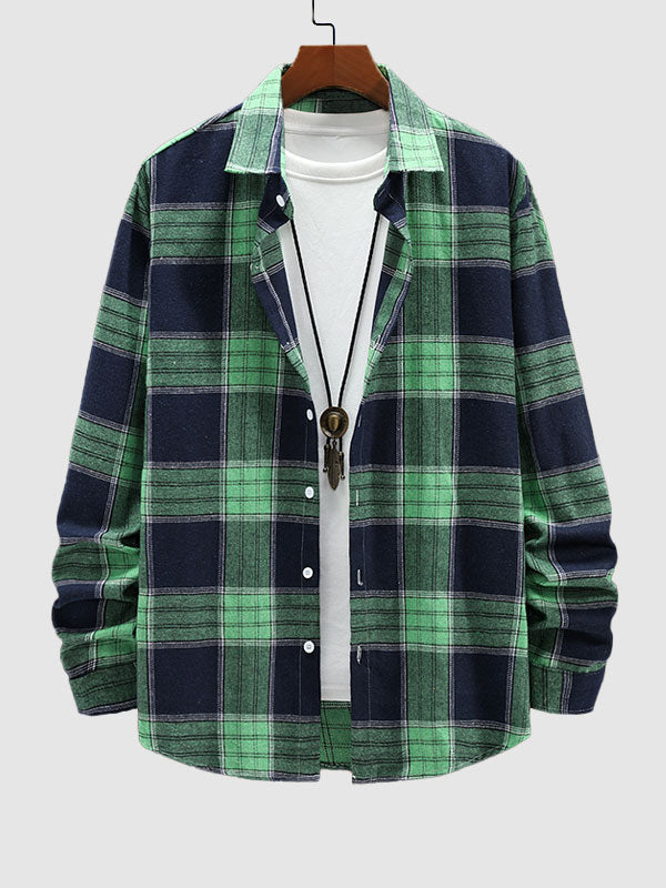 Men's classic plaid wool blend casual long sleeve shirt