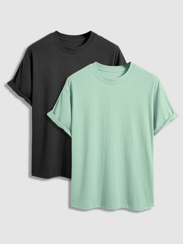 Men's 100% cotton basic round neck T-shirt two-piece set