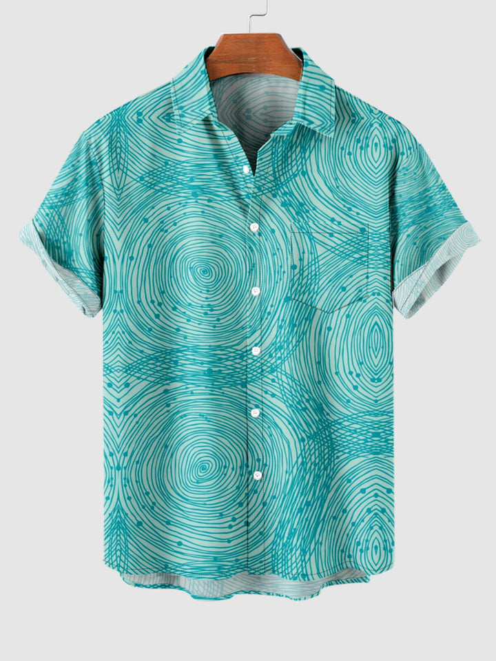 Men's  3D geometric print beach casual short-sleeved shirt