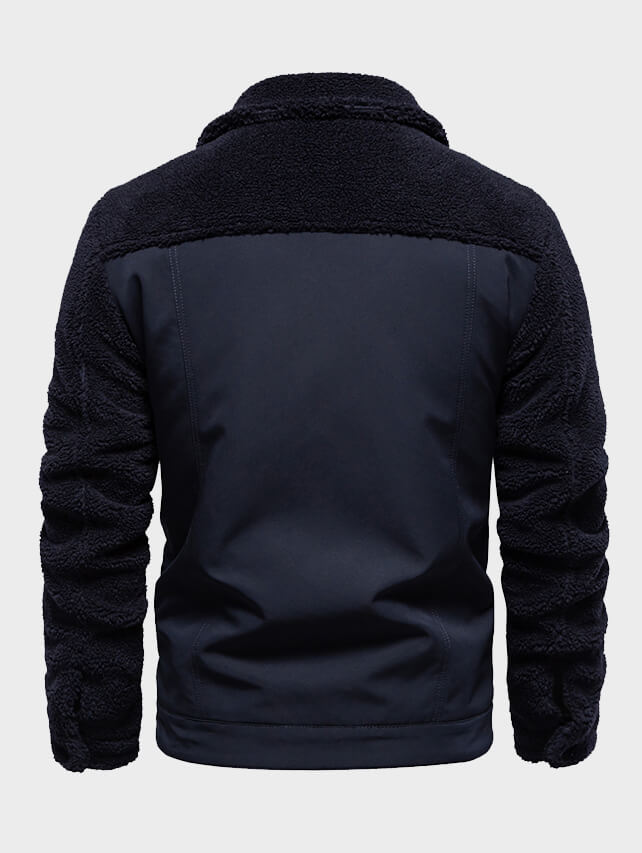 Men's Paneled Double Pocket Casual Polar Fleece Jacket