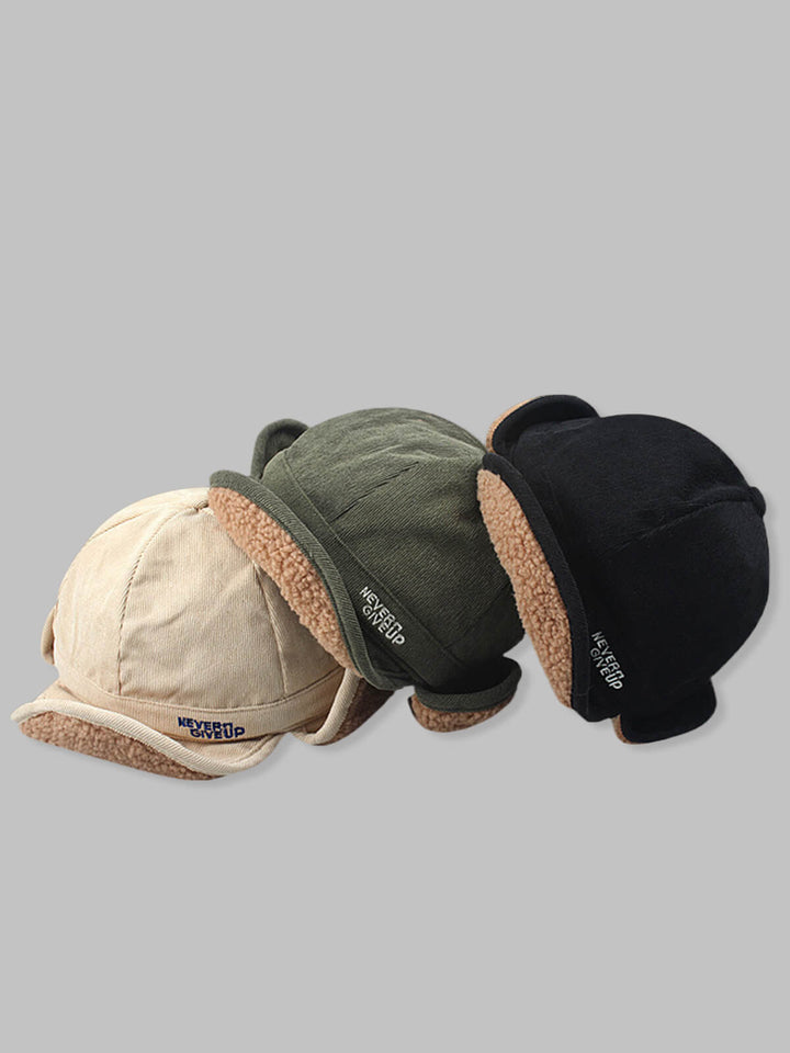 Men's Corduroy Sherpa Lining Warm Earflaps Hat