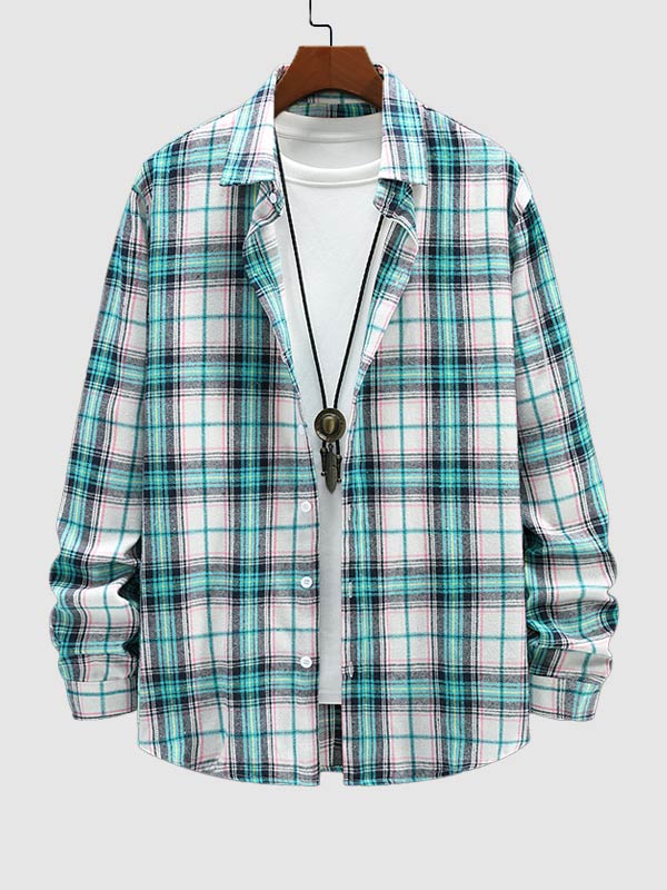 Men's versatile plaid wool blend casual long sleeve shirt