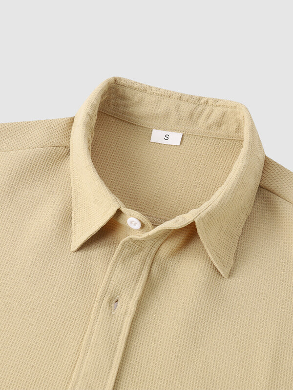 Men's Solid Color Waffle Textured Casual Short Sleeve Shirt