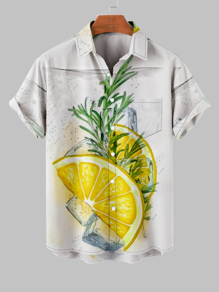 Men's 3D Lemon Print Beach Casual Short Sleeve Shirt