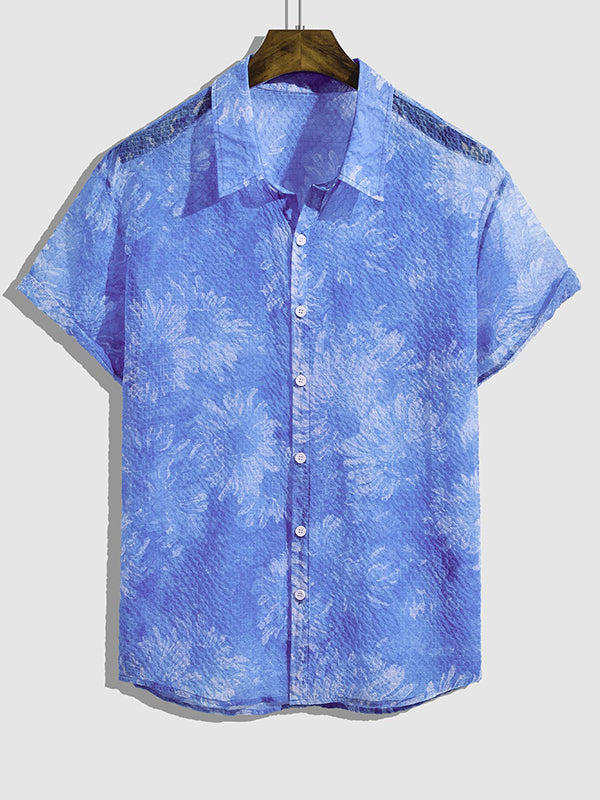 Men's daisy seersucker casual short-sleeved shirt