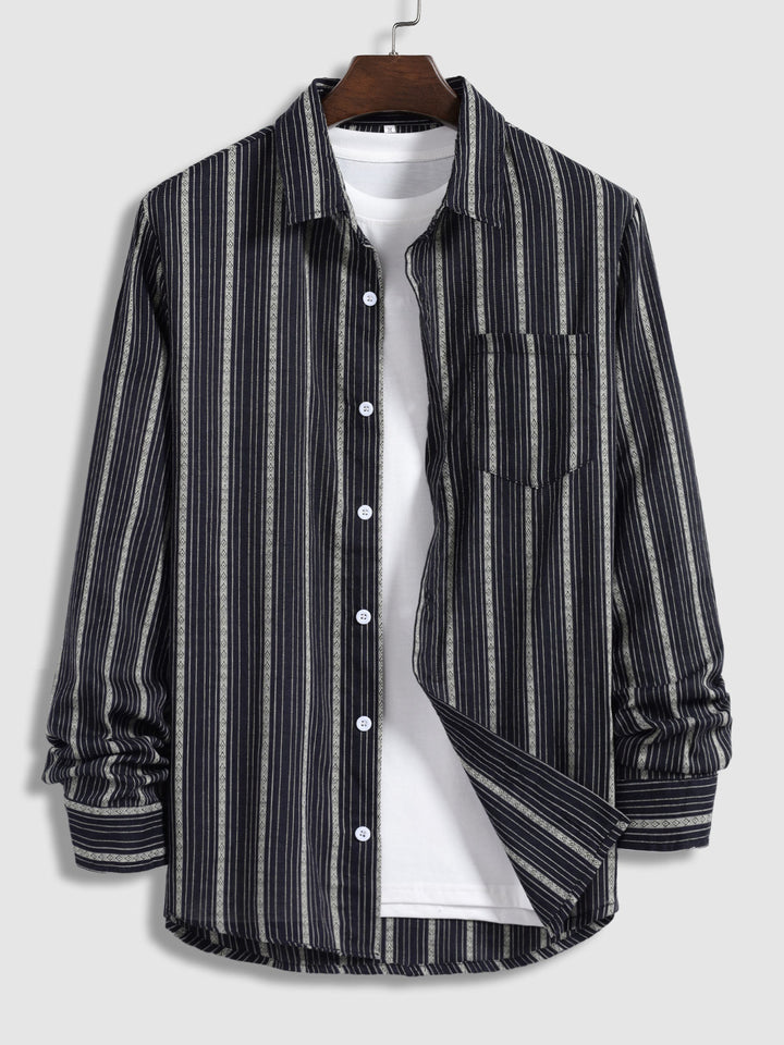 Men's Vintage Striped Buttoned Casual Long Sleeve Shirt