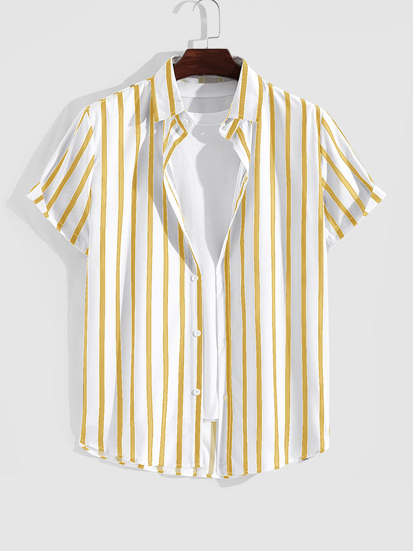 Men's Striped Print Casual Short Sleeve Shirt