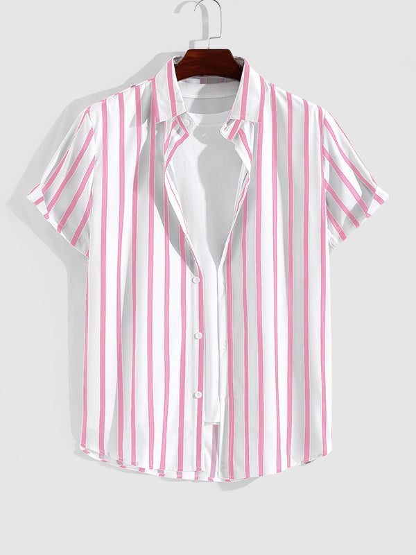 Men's Striped Print Casual Short Sleeve Shirt